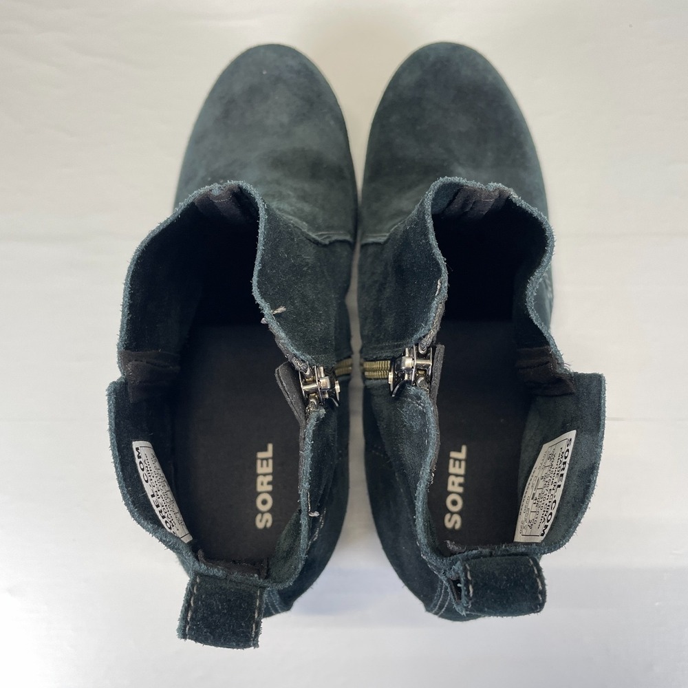 SOREL Evie Wedge Ankle Boots Womens Size 10 Black Suede Zip Up Casual Shoes - Picture 6 of 10